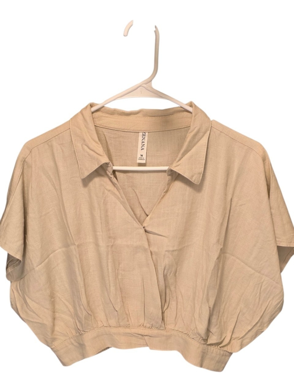 Zenana Outfitters Light Beige Collared Cropped Blouse